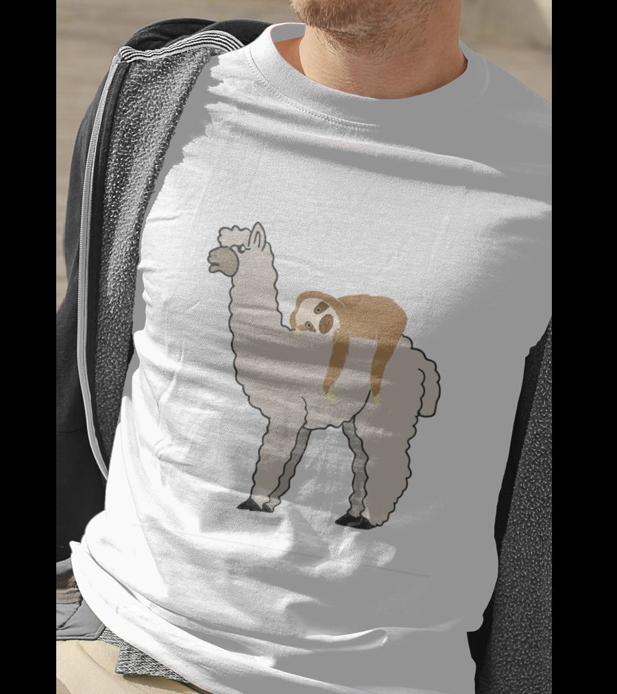 Cute And Funny Sleepy Sloth Riding A Llama T-Shirt