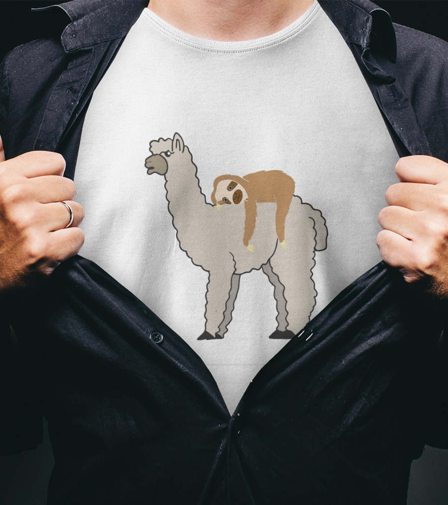Cute And Funny Sleepy Sloth Riding A Llama T-Shirt