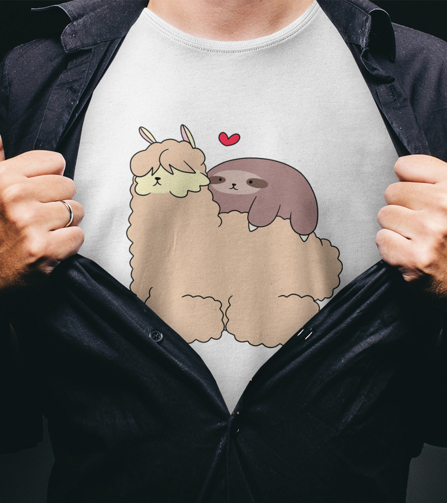 Sloth Loves Alpaca Heartwarming Cuddle Embrace With Cute Llama Vibes T-Shirt