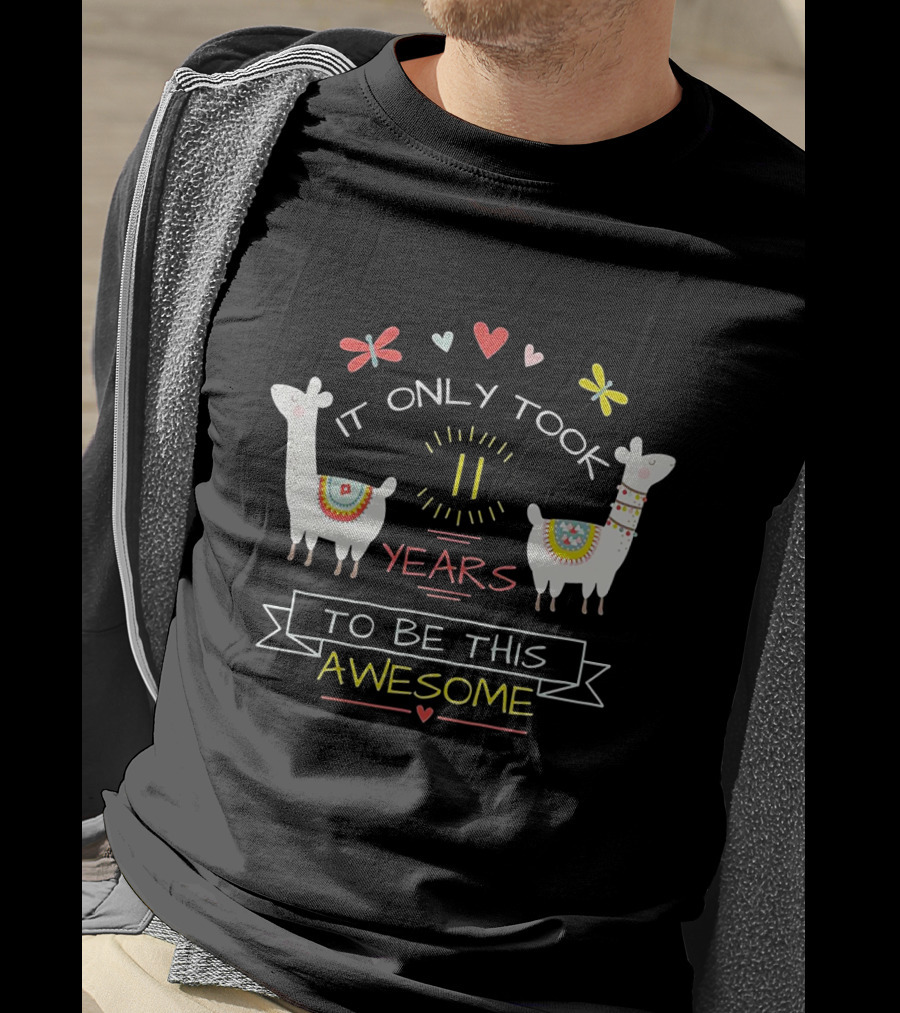 Llama Squad It Only Took 11 Years To Be This Awesome Hearts And Butterflies T-Shirt
