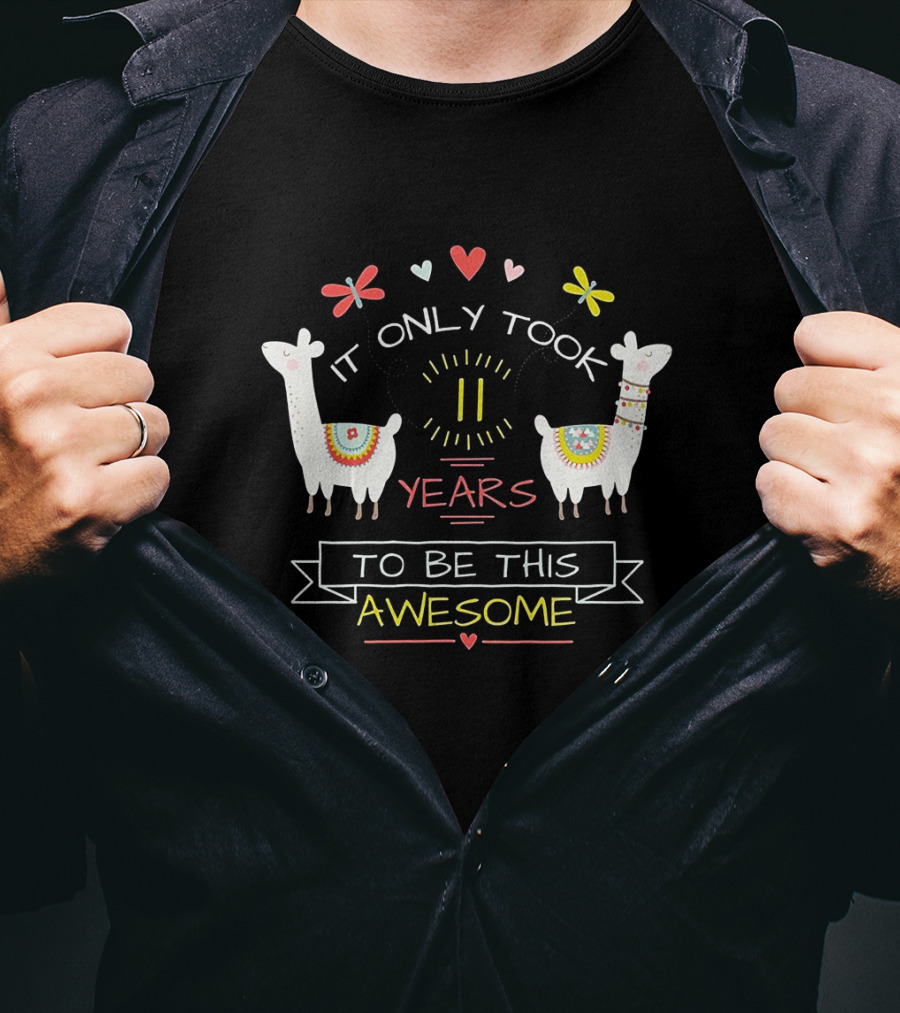 Llama Squad It Only Took 11 Years To Be This Awesome Hearts And Butterflies T-Shirt