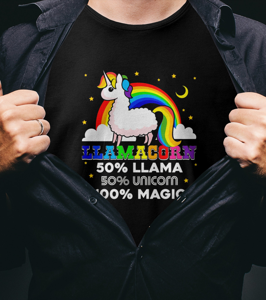 Llamacorn Rainbow Magic 50% Llama 50% Unicorn 100% Magic T-Shirt