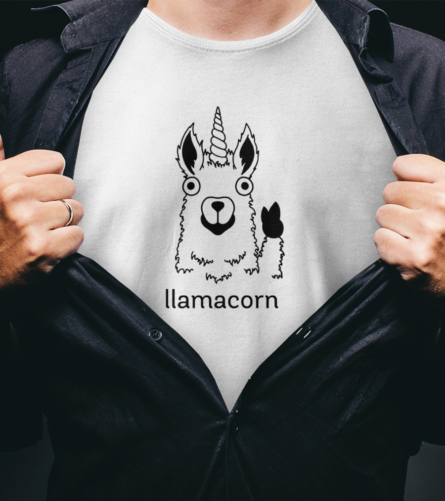 Llamacorn Llama Unicorn Illustration With Magical Horn And Playful Expression T-Shirt