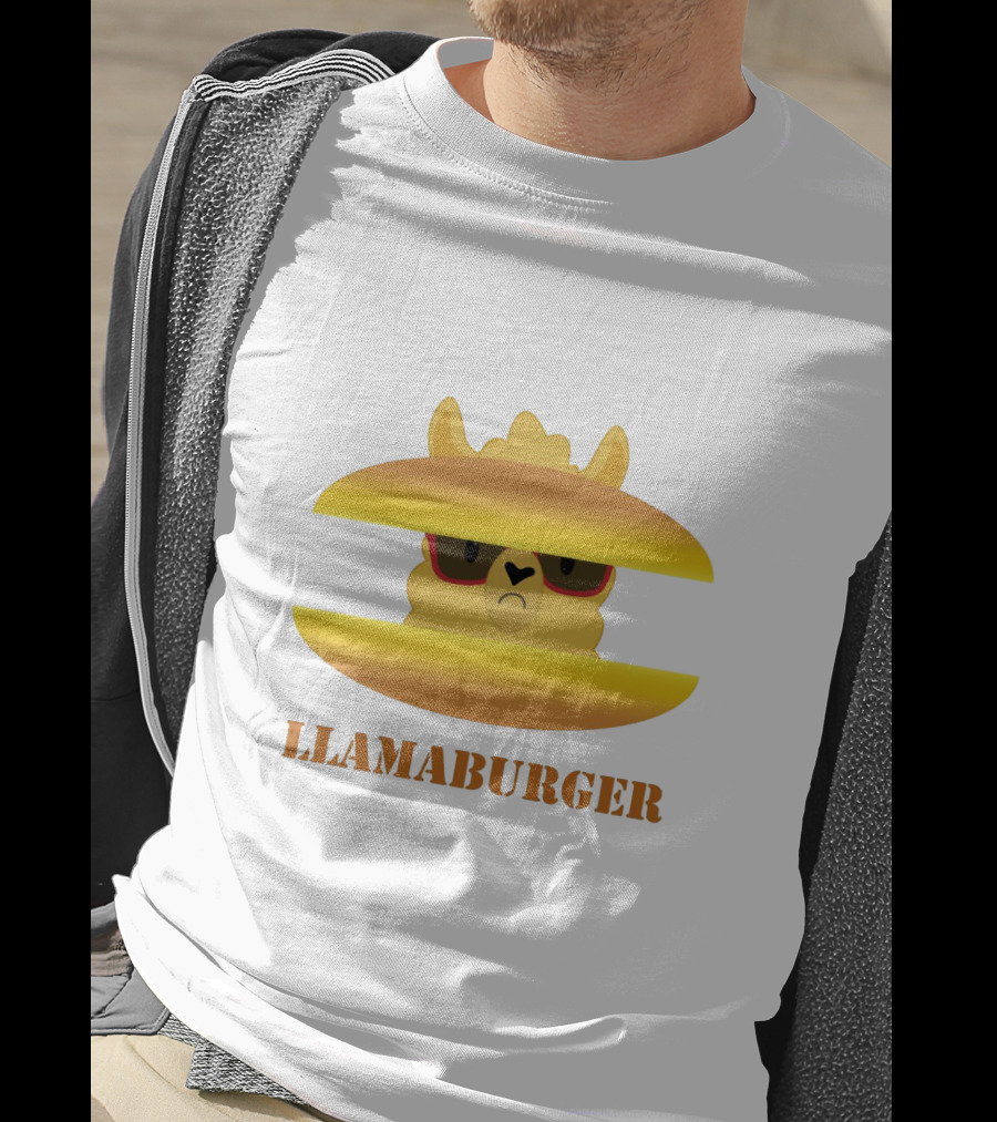 LLAMABURGER Sad Llama With Glasses Between Burger Pieces T-Shirt