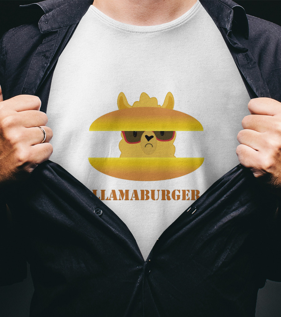 LLAMABURGER Sad Llama With Glasses Between Burger Pieces T-Shirt
