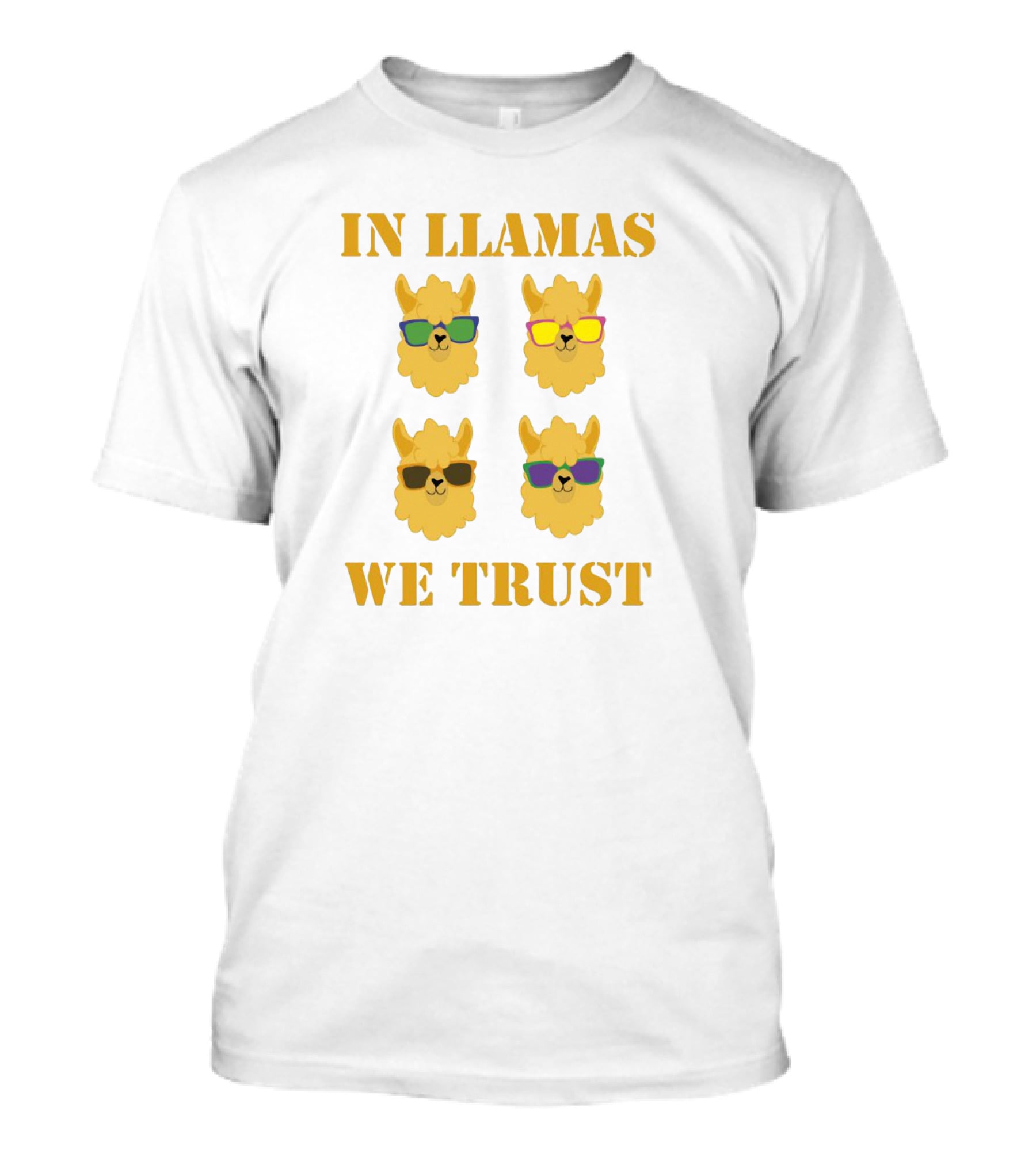 In Llamas We Trust With Cool Sunglasses Wearing Llama Heads T-Shirt