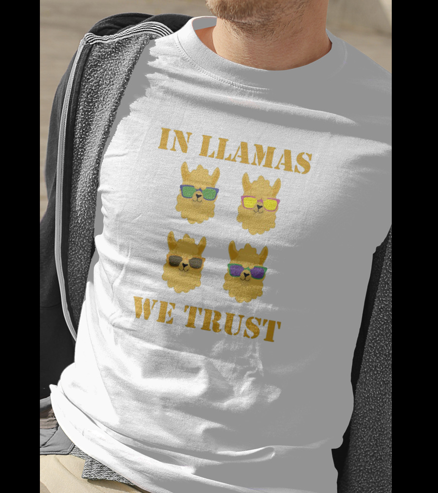 In Llamas We Trust With Cool Sunglasses Wearing Llama Heads T-Shirt
