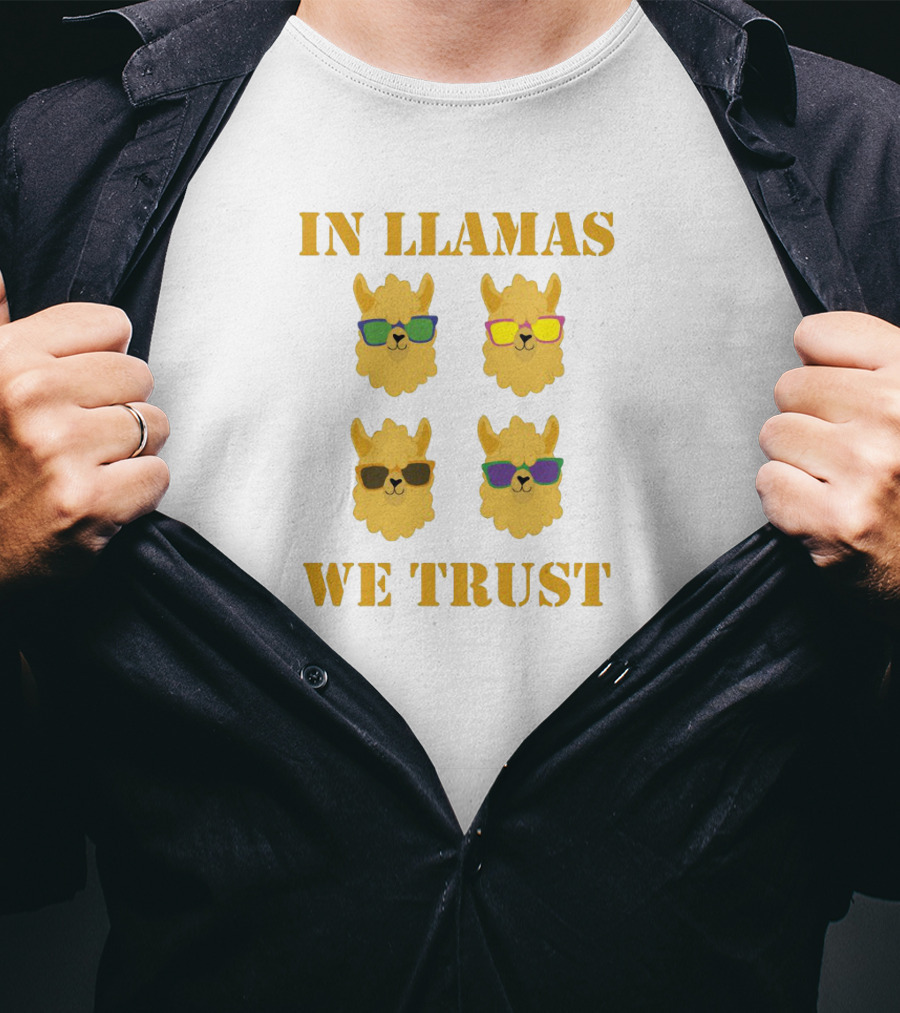 In Llamas We Trust With Cool Sunglasses Wearing Llama Heads T-Shirt
