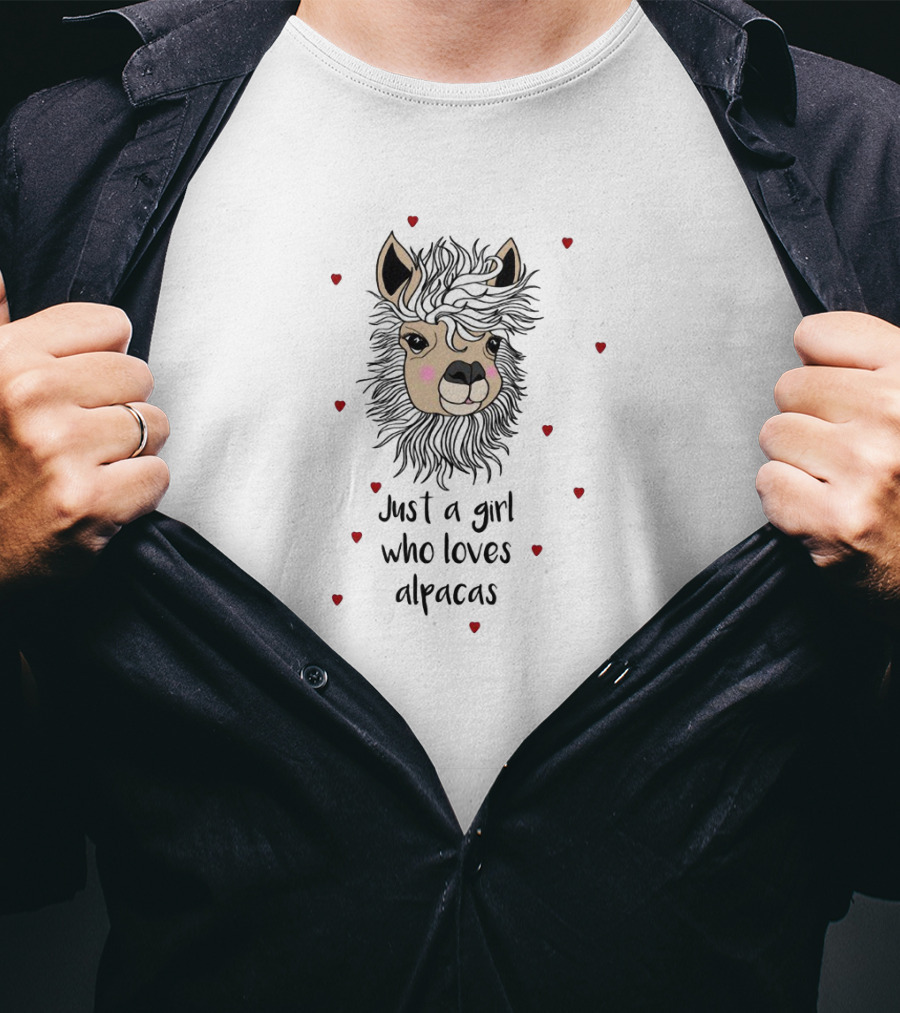 Just A Girl Who Loves Alpacas Surrounded By Hearts T-Shirt