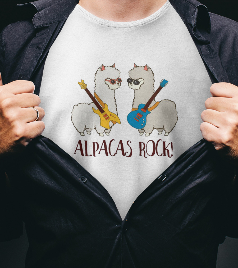 Alpacas Rock Funny Love With Cute Guitar-Playing Alpacas T-Shirt