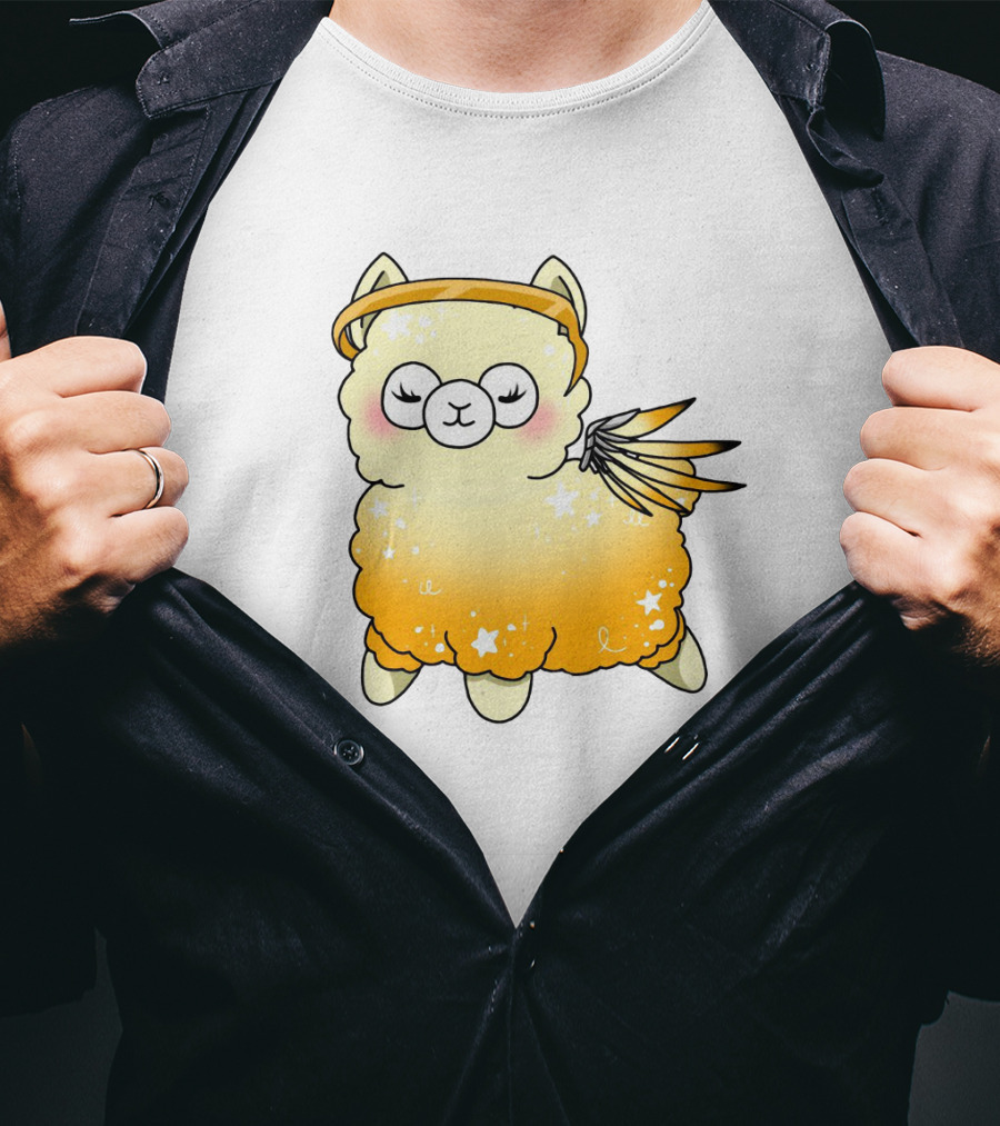 Alpaca Mercy Angelic Winged Halo Fantasy Character T-Shirt