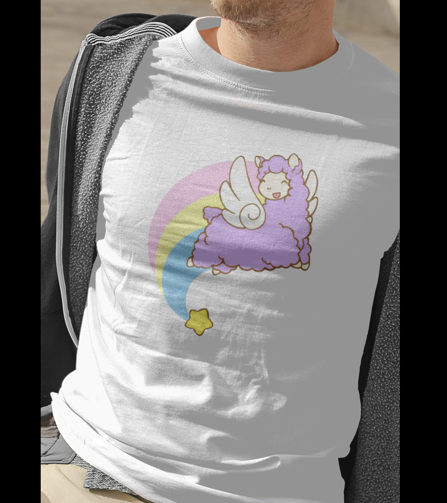 Flying Alpacasus: Winged Purple Alpaca With Rainbow And Star Trail T-Shirt