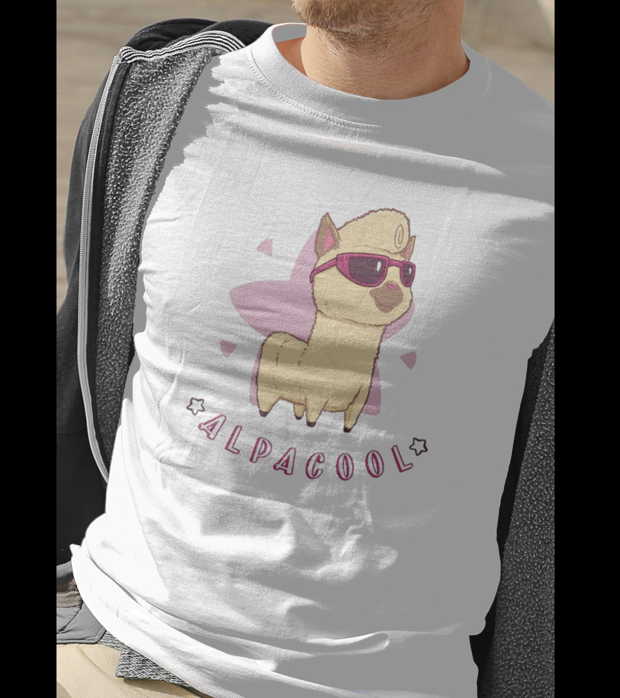 Alpacool Sunglasses-Wearing Alpaca With Pink Heart Background T-Shirt