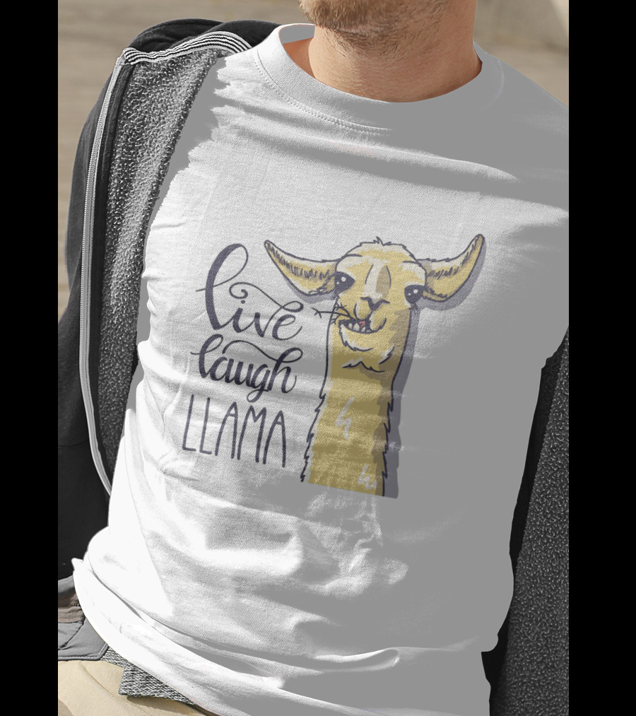 Live Laugh Llama Cartoon Illustration With Whimsical Llama Sketch T-Shirt