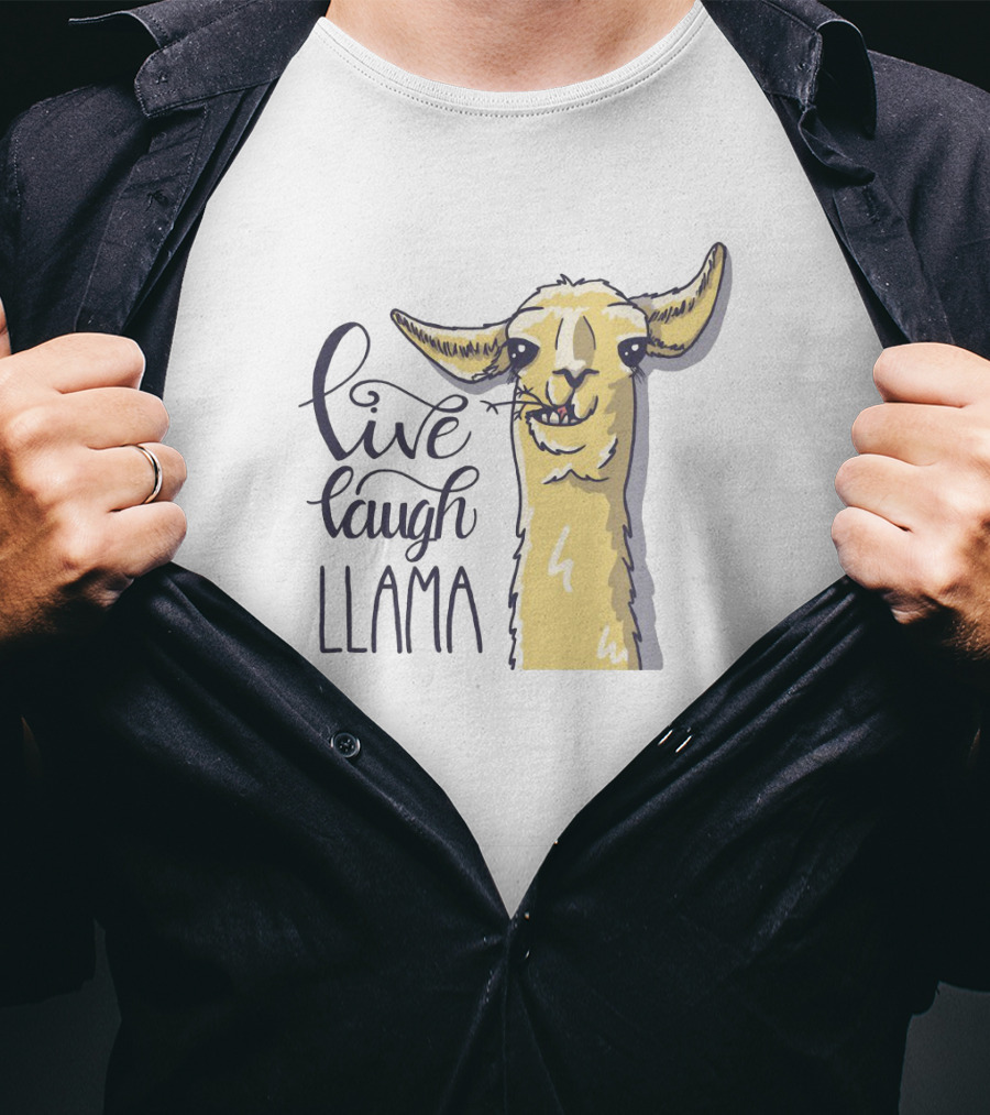 Live Laugh Llama Cartoon Illustration With Whimsical Llama Sketch T-Shirt