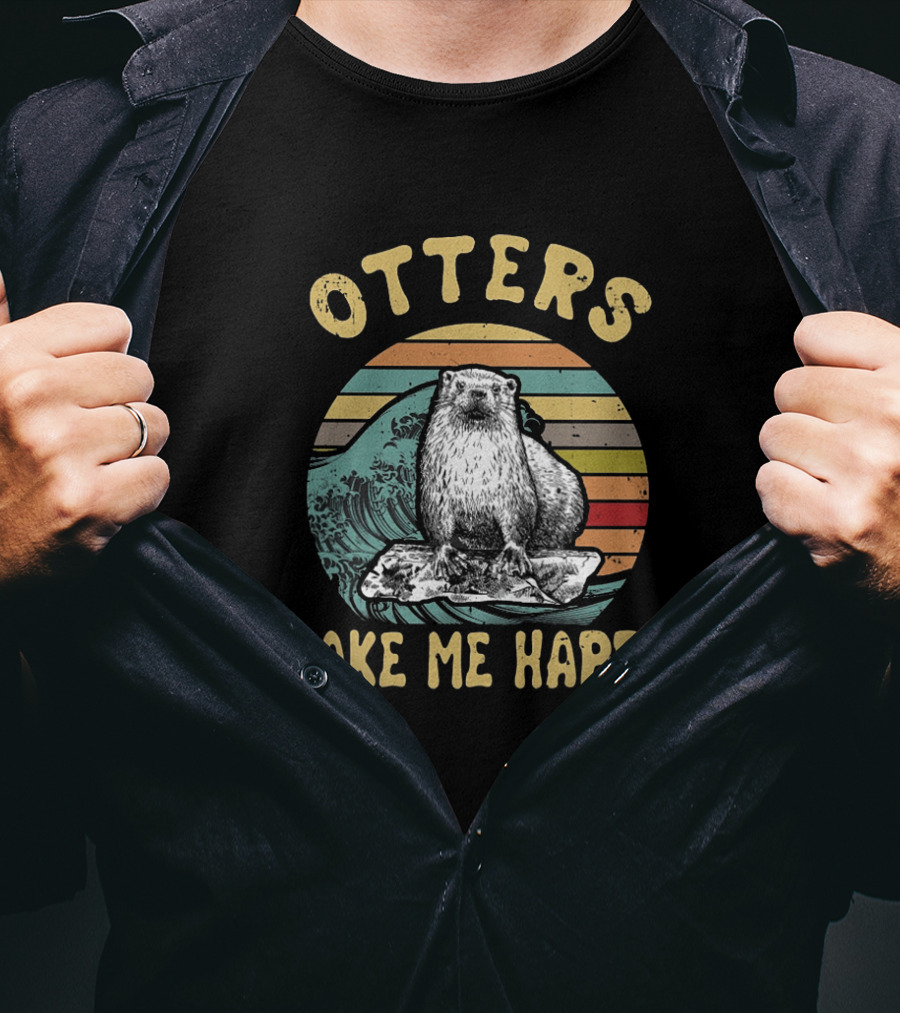 Otters Make Me Happy Vintage Wave T-Shirt