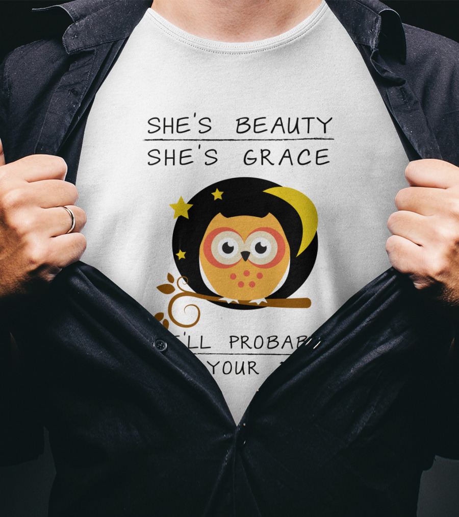 Owls She's Beauty She's Grace She'll Probably Eat Your Face Starry Moon Branch T-Shirt