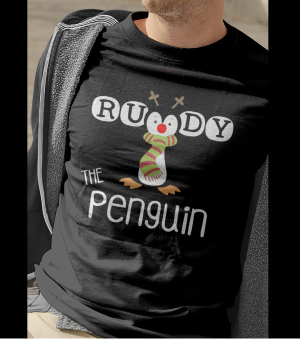 Rudy The Penguin With Antlers And Scarf Holiday T-Shirt