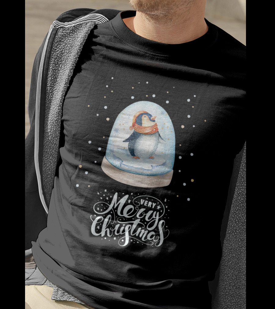 Penguin In Snow Globe Very Merry Christmas T-Shirt