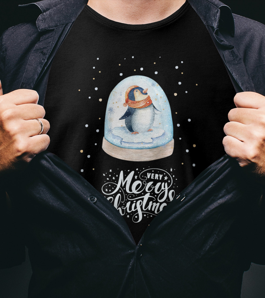 Penguin In Snow Globe Very Merry Christmas T-Shirt
