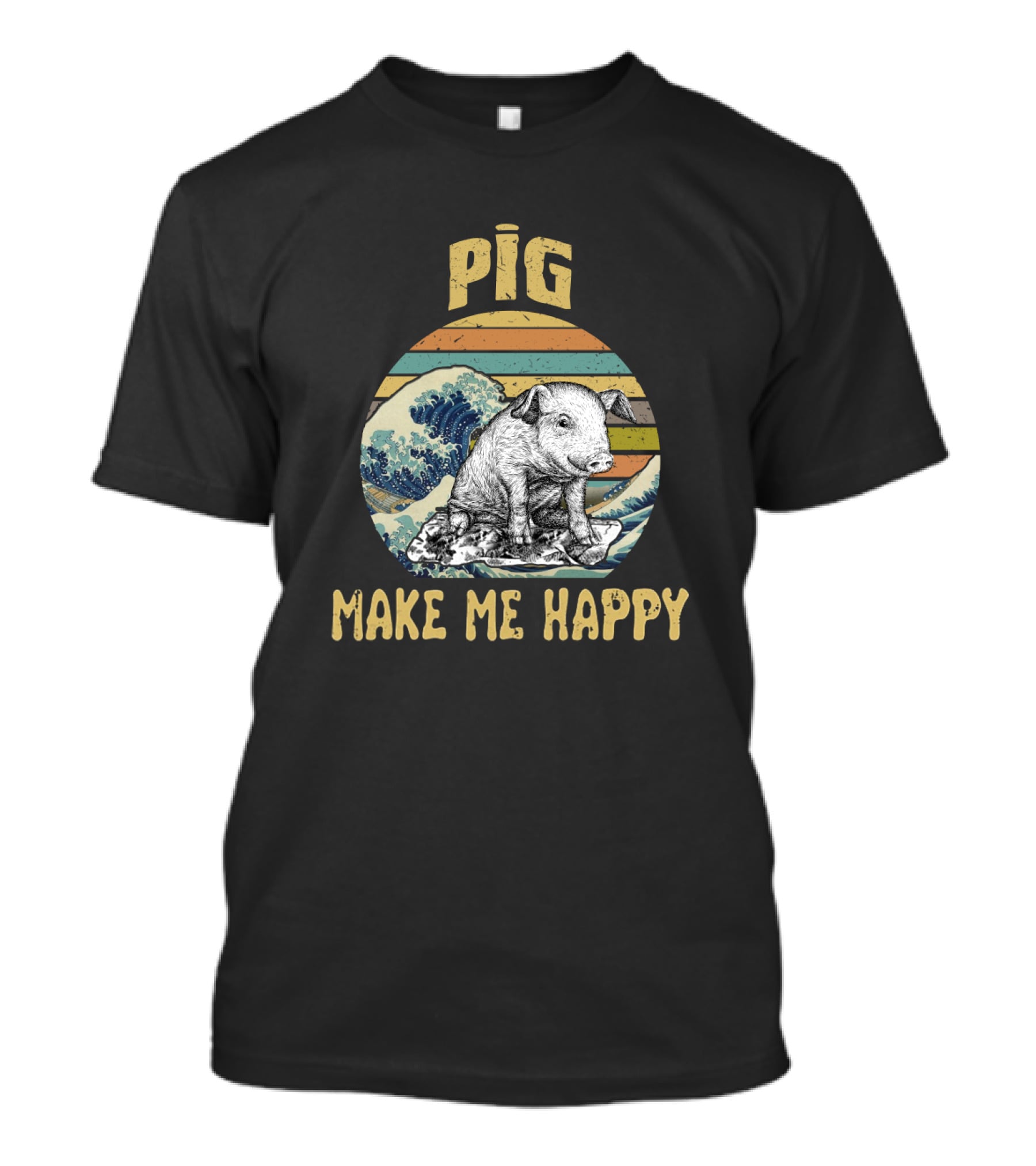 Pig Make Me Happy Retro Wave T-Shirt