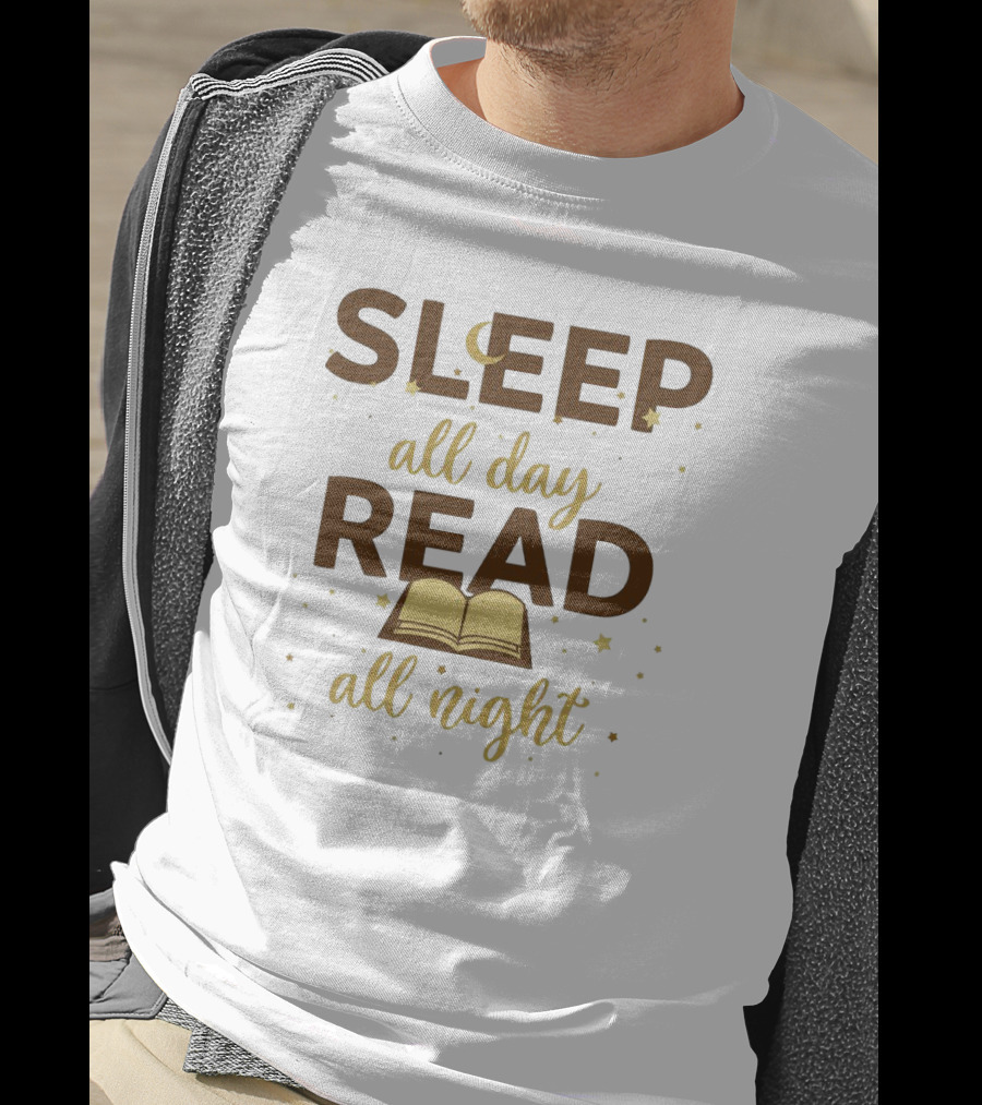 Sleep All Day Read All Night Book Lover Starry Book T-Shirt