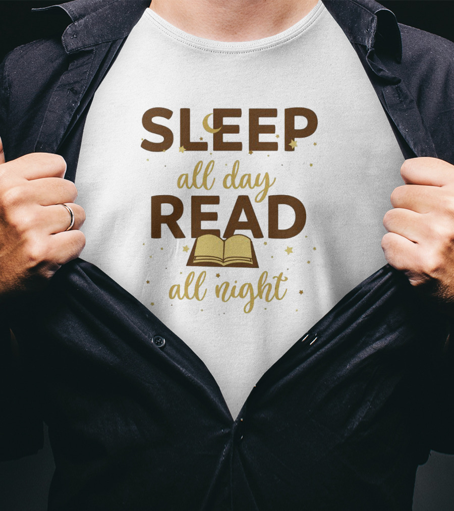 Sleep All Day Read All Night Book Lover Starry Book T-Shirt