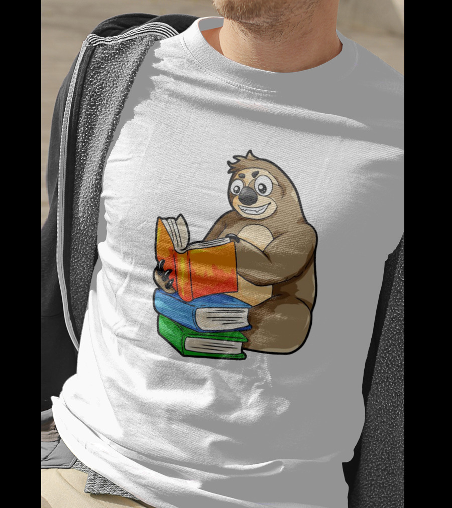 Sloth Enjoying A Stack Of Colorful Books For Literacy And Knowledge Study T-Shirt
