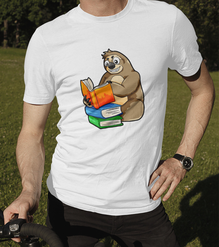 Sloth Enjoying A Stack Of Colorful Books For Literacy And Knowledge Study T-Shirt
