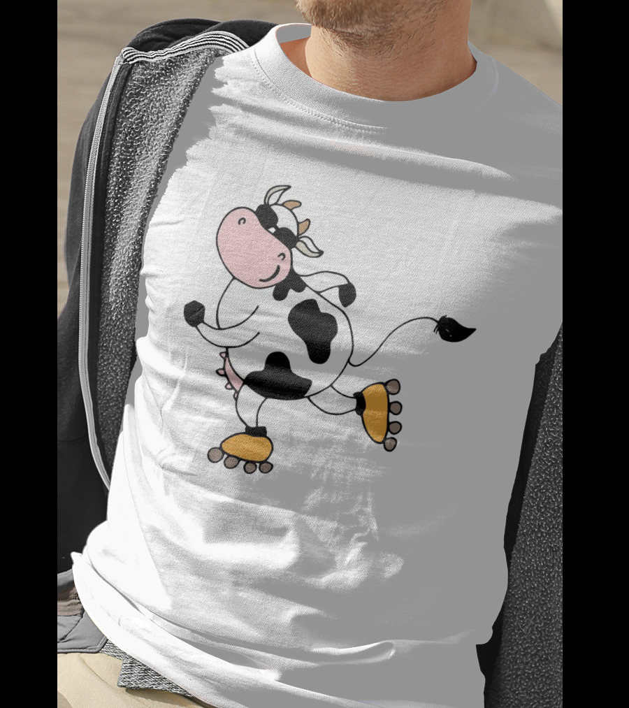 Funny Cow On Rollers Skates Joyful Cartoon T-Shirt