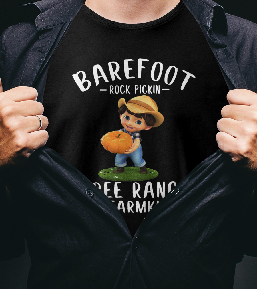 Barefoot Rock Pickin Free Range #FarmKid Pumpkin Patch Scene T-Shirt
