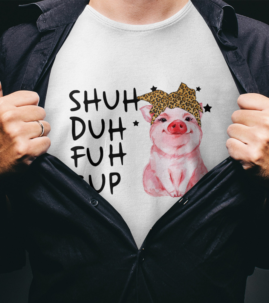 SHUH DUH FUH CUP Cute Pig With Leopard Headband Farm Animal T-Shirt
