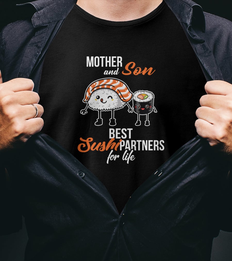 Mother And Son Best Sushi Partners For Life With Cute Sushi Characters T-Shirt