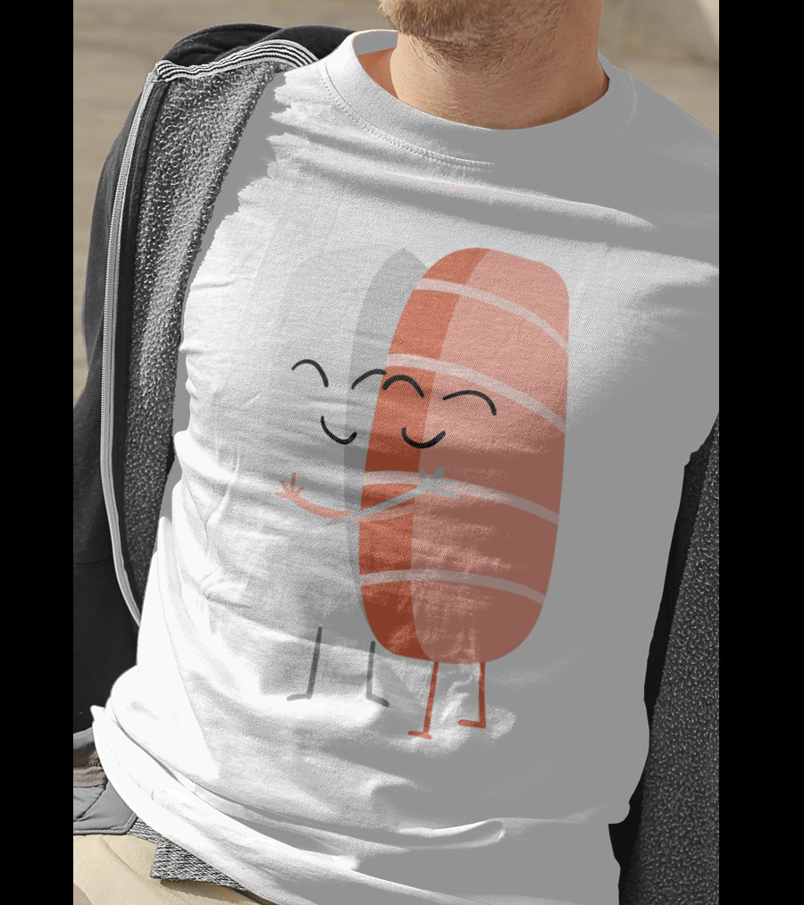 Kawaii Sushi Hugging Salmon Nigiri Cartoon T-Shirt