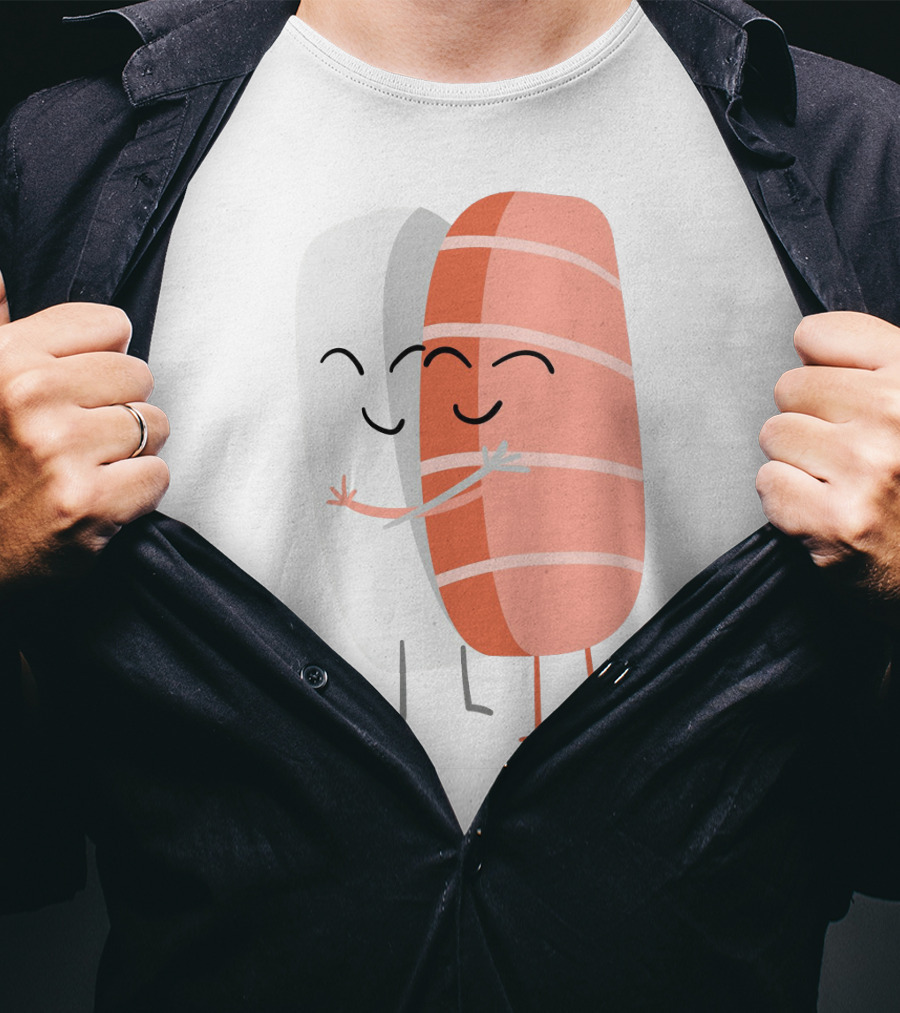 Kawaii Sushi Hugging Salmon Nigiri Cartoon T-Shirt