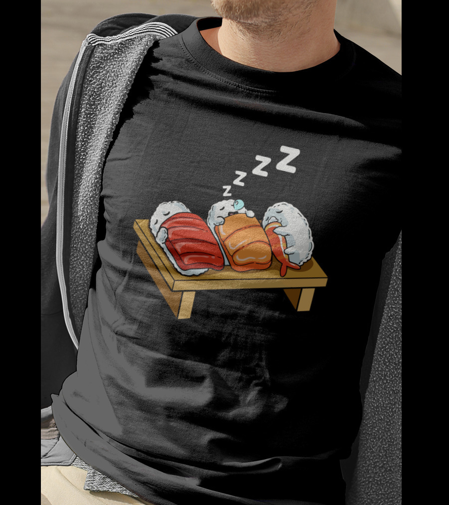 Sushi Sleep Zzz Cartoon Sushi Nigiri On Wooden Board With Sleeping Z's T-Shirt