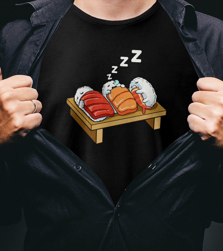 Sushi Sleep Zzz Cartoon Sushi Nigiri On Wooden Board With Sleeping Z's T-Shirt