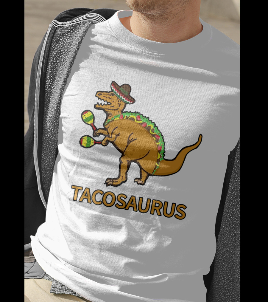 Tacosaurus Sombrero Dinosaur With Maracas Taco Lover Fiesta Fun T-Shirt