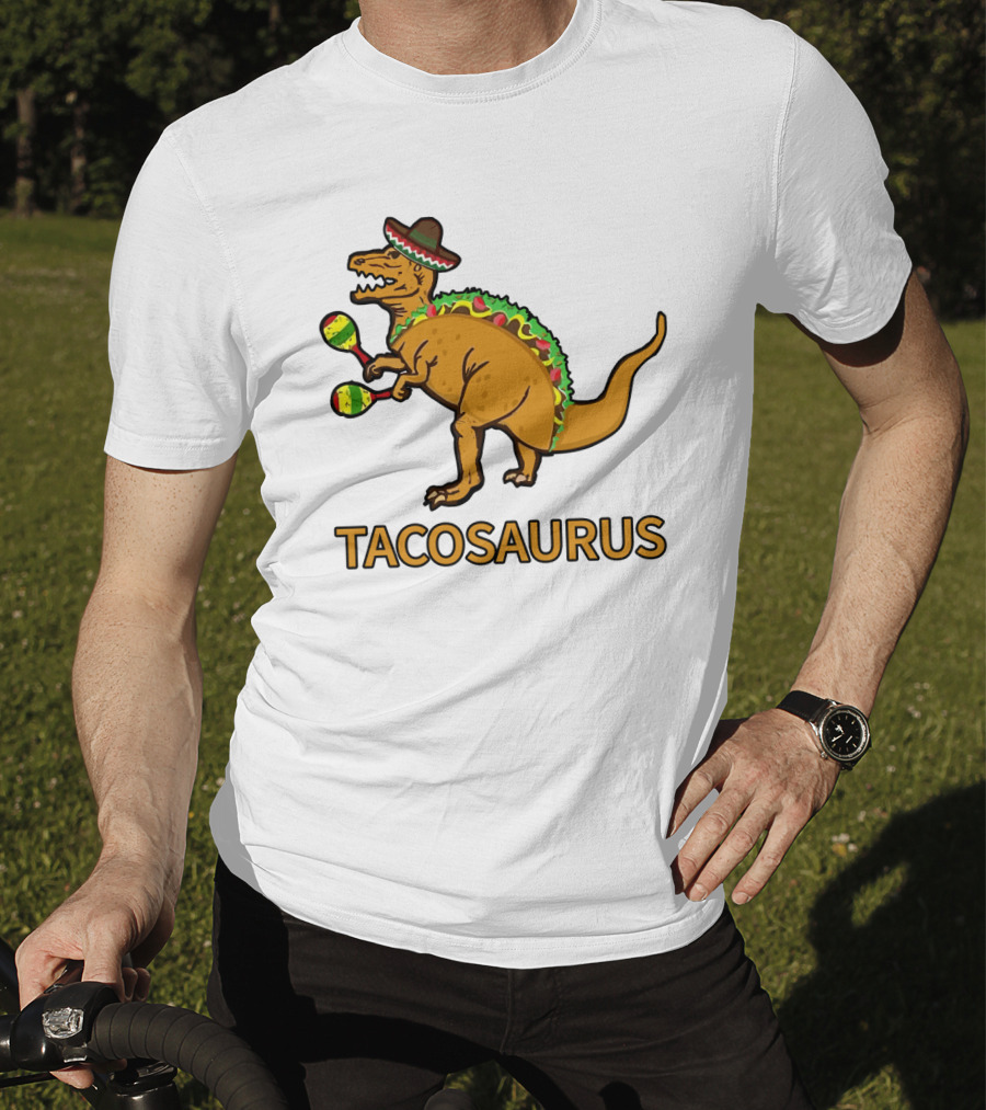 Tacosaurus Sombrero Dinosaur With Maracas Taco Lover Fiesta Fun T-Shirt