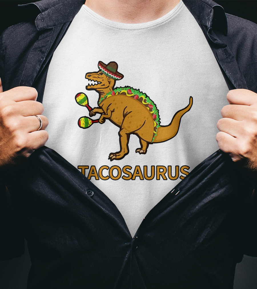 Tacosaurus Sombrero Dinosaur With Maracas Taco Lover Fiesta Fun T-Shirt