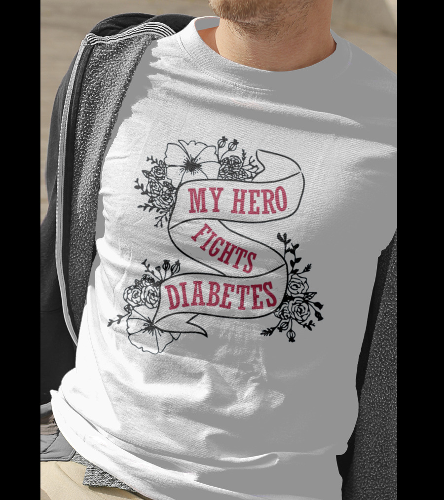 My Hero Fights Diabetes Floral Ribbon T-Shirt