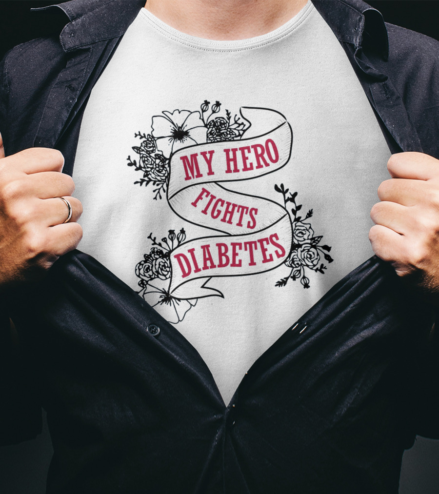 My Hero Fights Diabetes Floral Ribbon T-Shirt