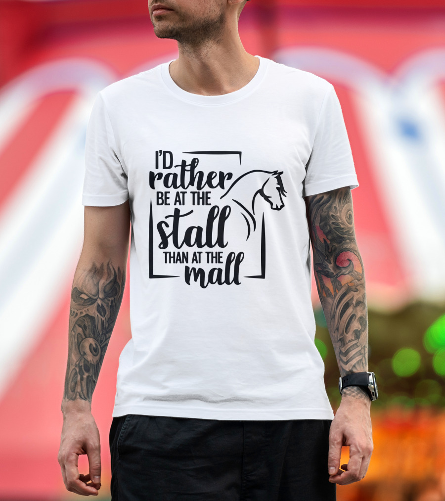 I'd Rather Be at the Stall Than at the Mall Horse Head Outline T-Shirt