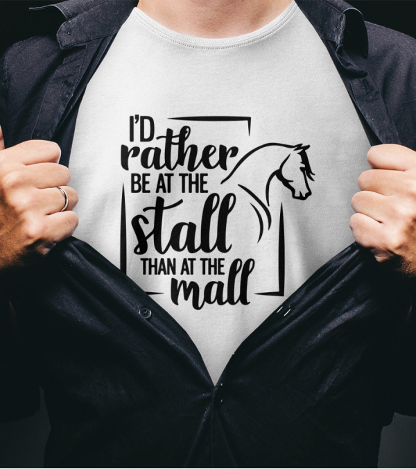 I'd Rather Be At The Stall Than At The Mall Horse Head Outline T-Shirt