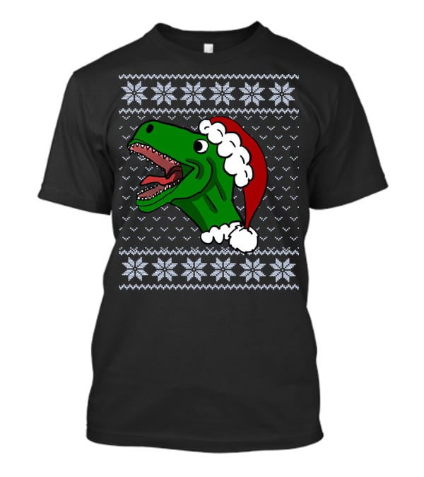 T Rex Christmas Ugly Sweater Santa Hat T-Shirt