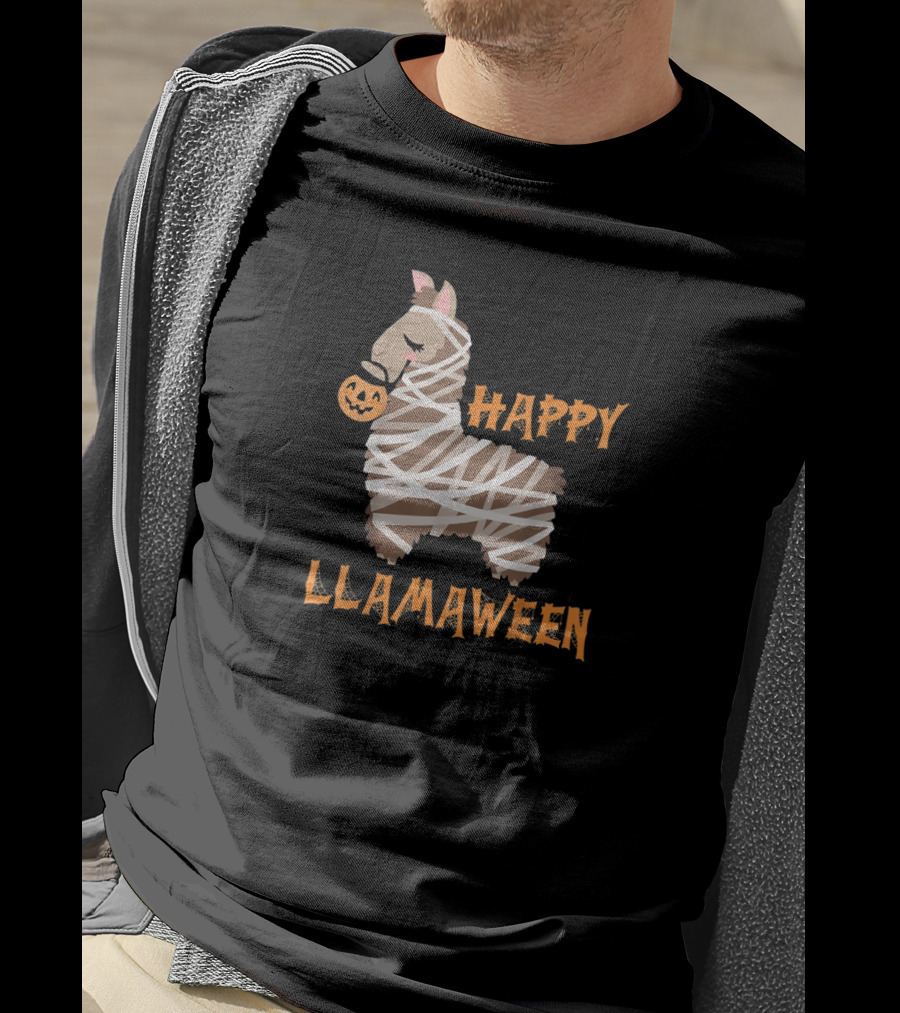 Happy Llamaween Pumpkin Mummy Llama T-Shirt