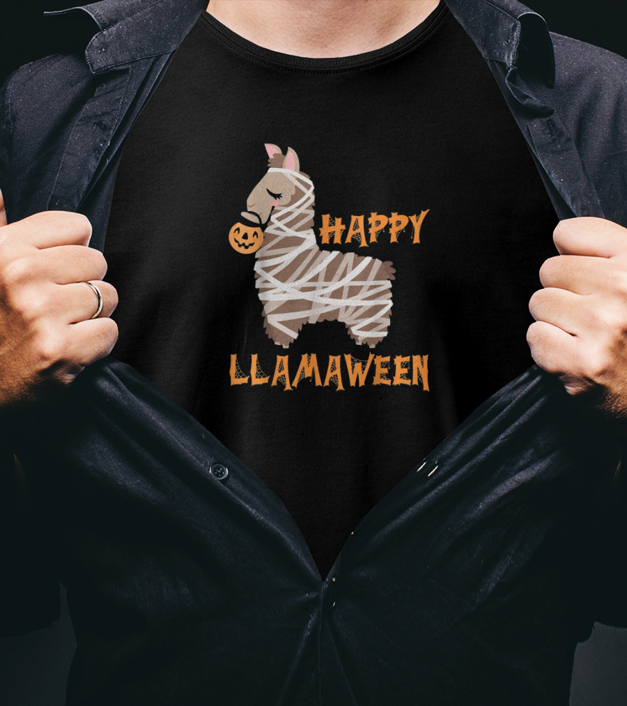 Happy Llamaween Pumpkin Mummy Llama T-Shirt