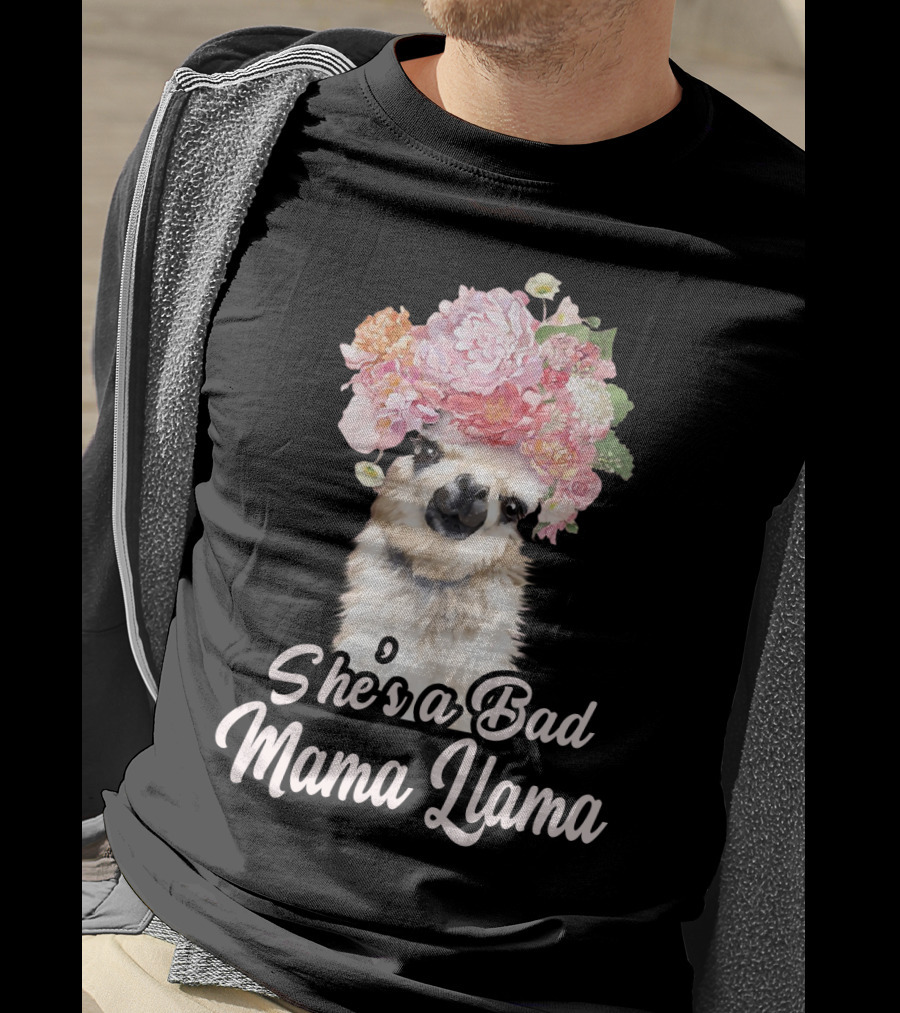 She's A Bad Mama Llama With Floral Crown T-Shirt