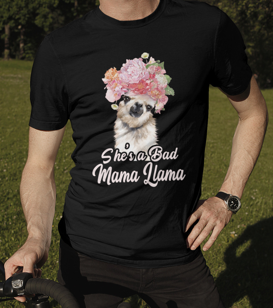 She's A Bad Mama Llama With Floral Crown T-Shirt