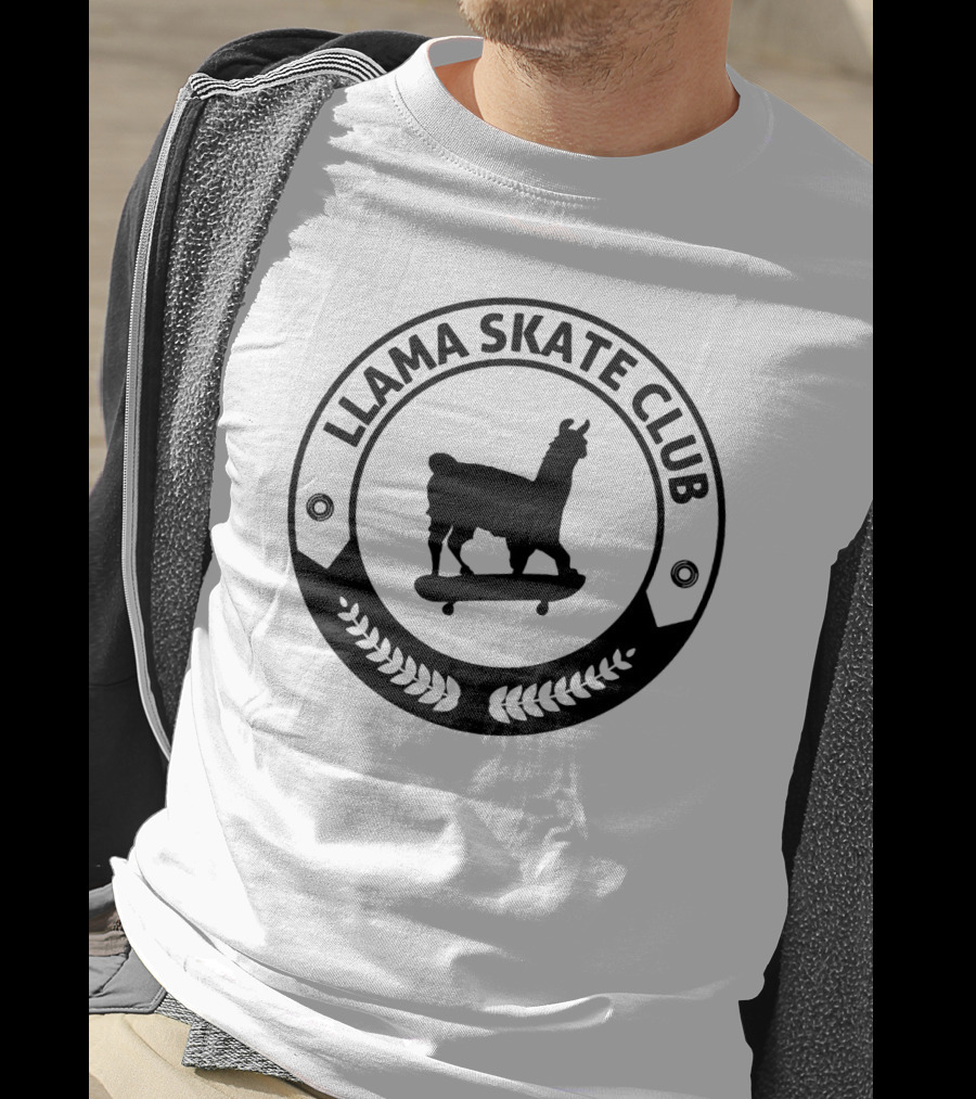 Llama Skate Club Circular Badge With Llama On Skateboard T-Shirt